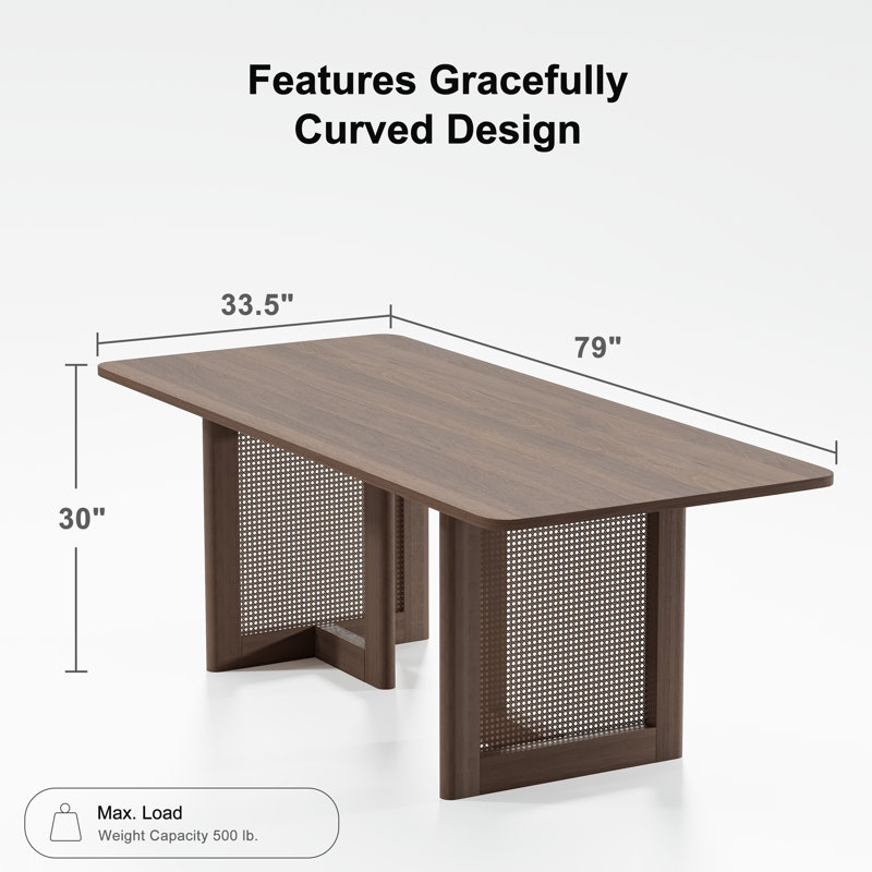 Andiel 33.5"W×30"H Wood Dining Table, 30"H x 79"L x 33.5"W, Walnut