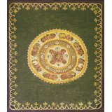 Green Antique  First Empire Floral Medallion Design French Aubusson Rug