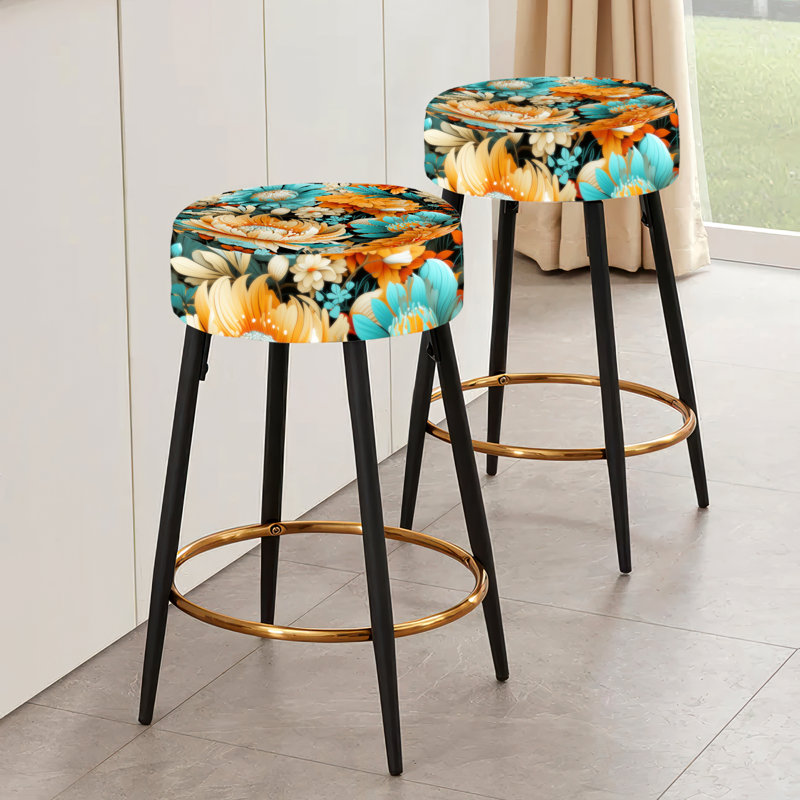 Turquoise Poupart Funky Floral Serenade - Ensemble de 2 tabourets floraux