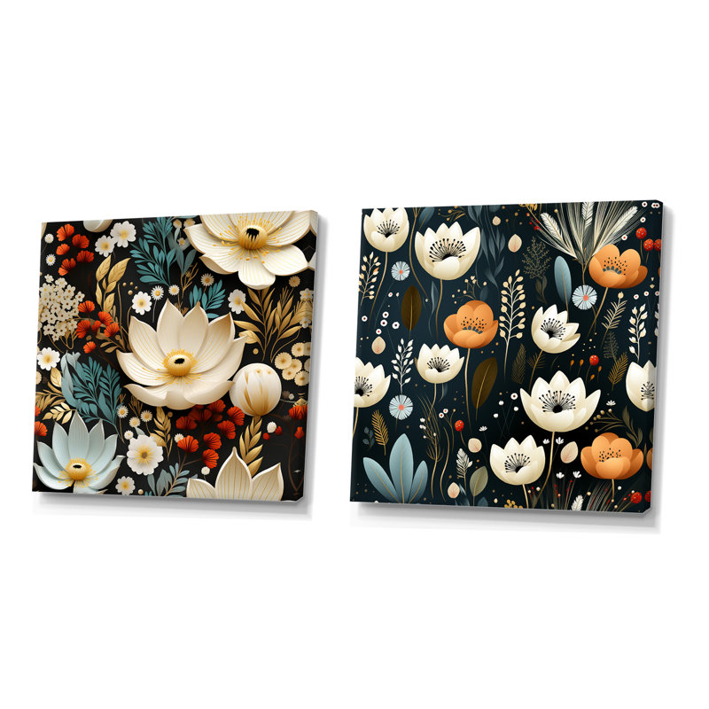 «Whimsical Bohemian Bliss Floral», ensemble de 2 reproductions d'art sur toile, Toile tendue, H 36 po x l 73 po x P 1,5 po