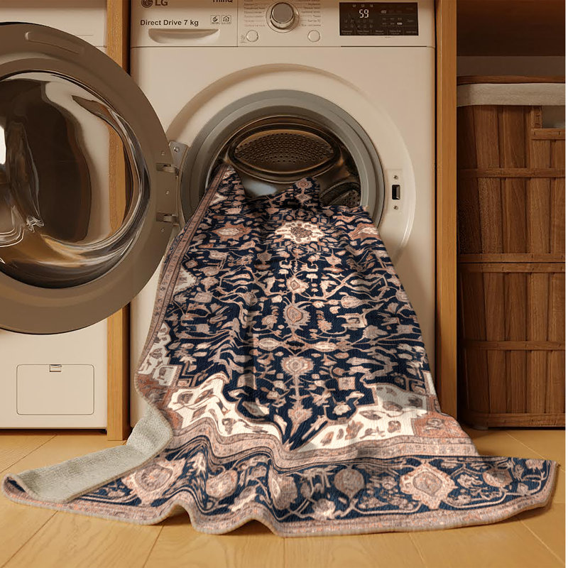 Machine Washable Persian Brown Area Rug, Round 5'