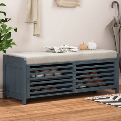 Banc à chaussures avec rangement et coussin, banc de rangement à volets vieillis avec charme rétro pour le salon, vestibule