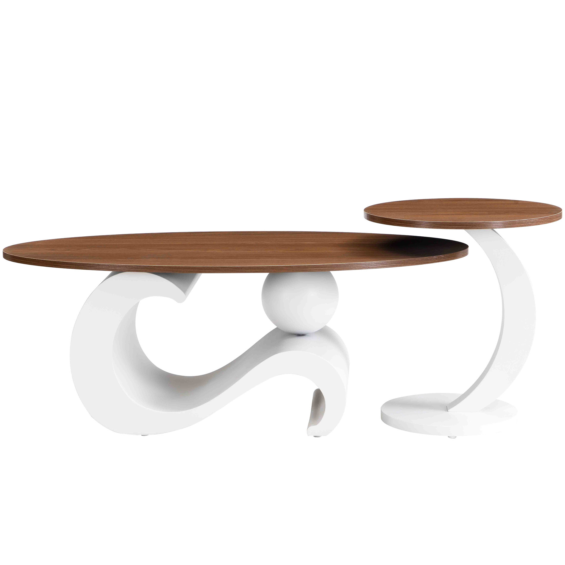 Latitude Run® Living Room White Coffee Table , Oval 47.24'' And Round ...