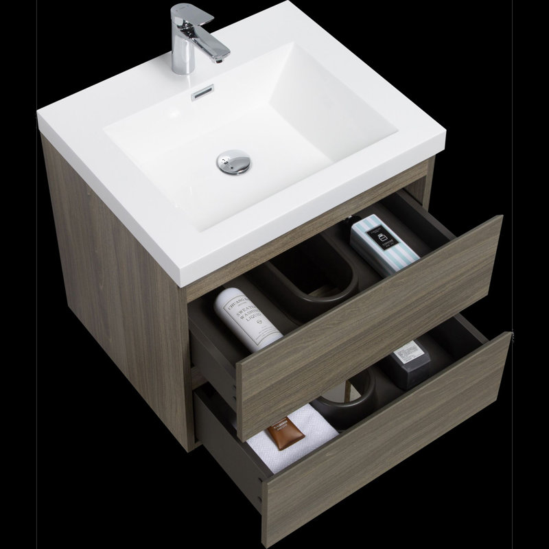 Meuble-lavabo mural moderne pour salle de bain, Gris