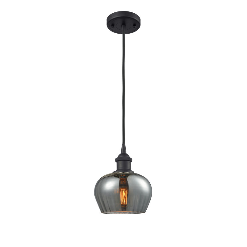Luminaire suspendu en forme de cloche à 1 lumière Patrina, Fumée, Laiton antique noir, Ampoule non incluse