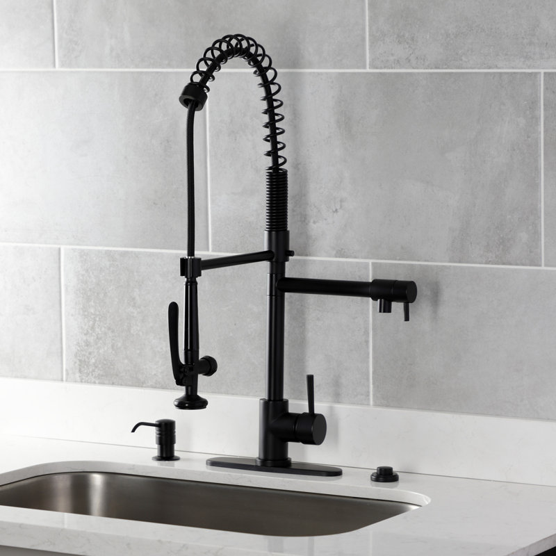 Kingston Brass Concord Single-Handle 1-Hole Deck Mount Pre-Rinse Kitchen Faucet, Matte Black
