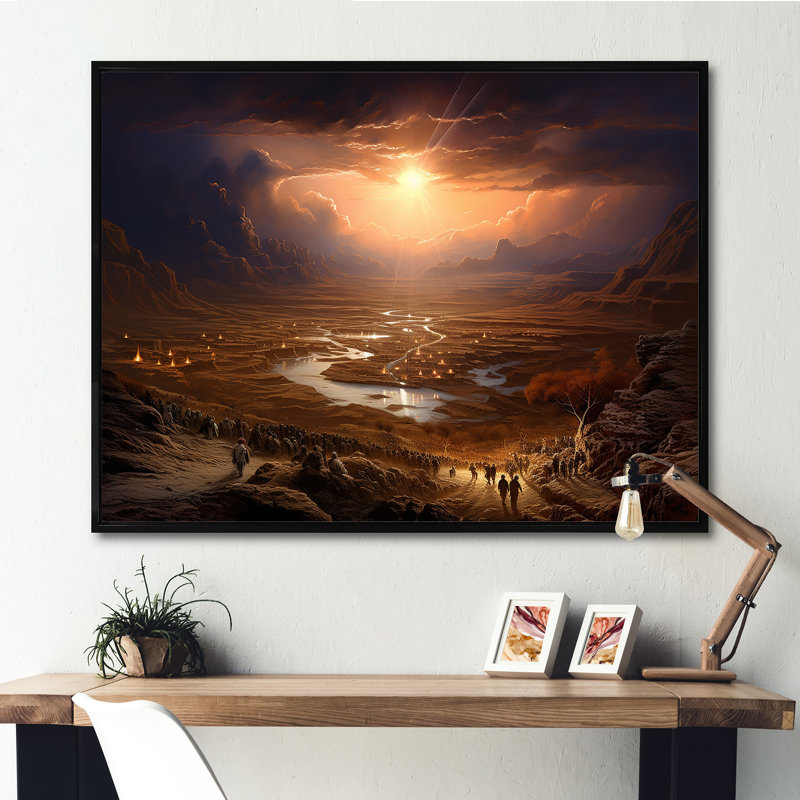 Judaism Moses Desert Journey Mirage sur toile, Cadre flottant noir, H 24 po x l 32 po x P 1 po