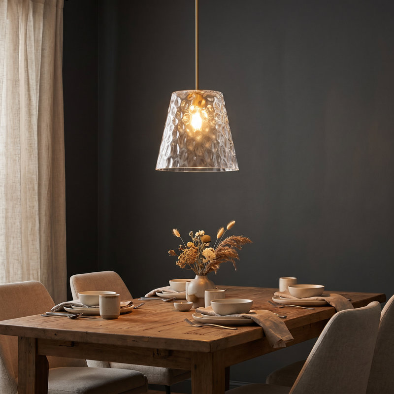 Luminaire suspendu réglable avec abat-jour en verre martelé