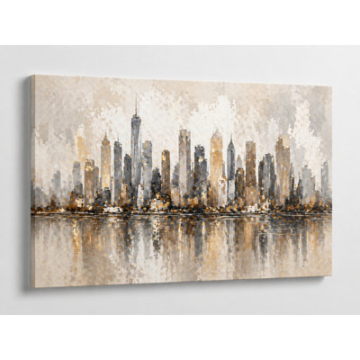 Grande ville neutre, horizon, toile, art mural, bord de mer, bâtiments, salon minimaliste, chambre à coucher, bureau, impression sur toile 24 x 36 pouces - prête à être accrochée