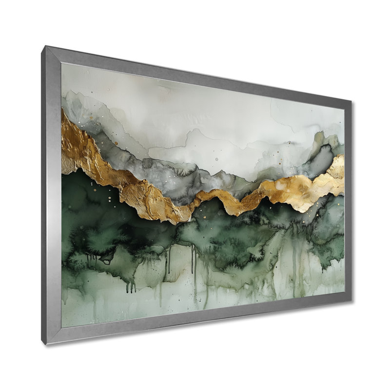 Éthérique éthéré de marbre Calacatta émeraude I - peinture abstraite, décoration murale, H 30 po x l 40 po, Argent argent