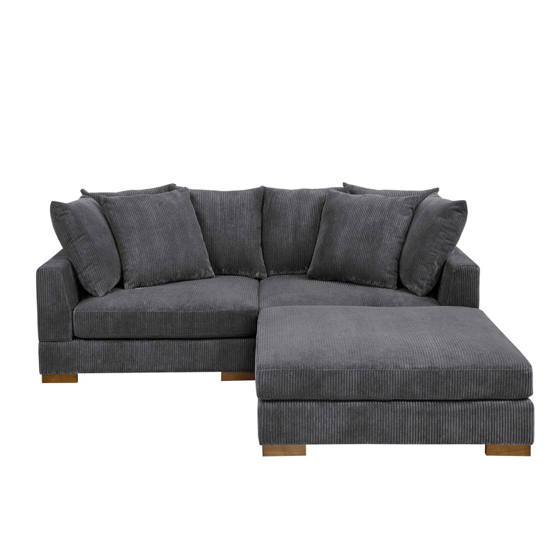 Canapé modulaire rembourré 3 pièces Aurbree, Velours côtelé gris