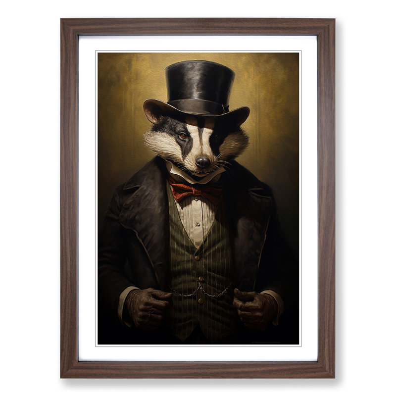 Badger Conceptual No.2 - Single Picture Frame Print on Wood, Walnut Framed, 34cm H x 25cm W x 2cm D
