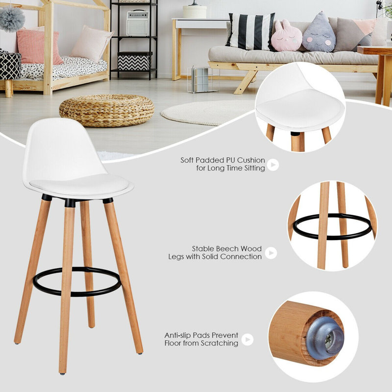 Jiovonni Upholstered Counter Stool with Solid Wood Frame, White, Counter Stool ( Seat Height 24")