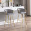 Lot de 2 tabourets de bar de 76 cm (30 pouces), revêtement en velours gris, piètement doré et repose-pieds pour un intérieur élégant. Assise stable et rembourrée de mousse.