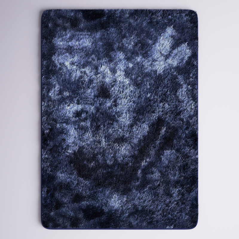 Tapis bleu marine à poils longs Derek, Rectangle 5 pi x 7 pi