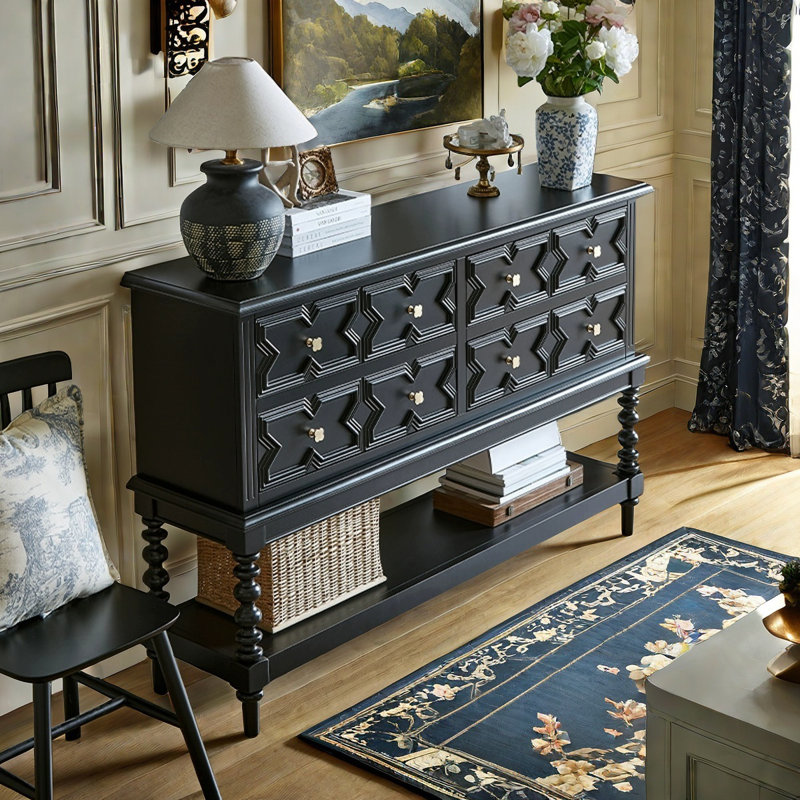 Elegant Black Solid Beech & Plywood Accent Chest