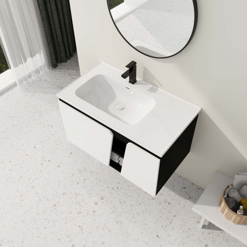Meuble-lavabo flottant mural avec lavabo en céramique, 36"