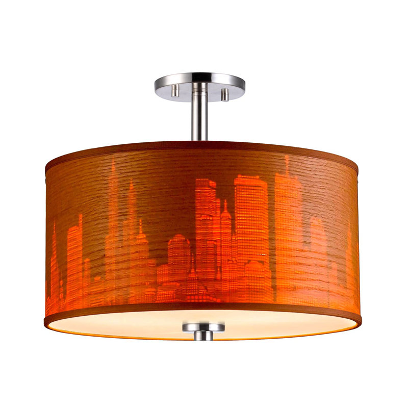 Drum - Vaneer Semi Flush Mount, Brulee, Satin Nickel
