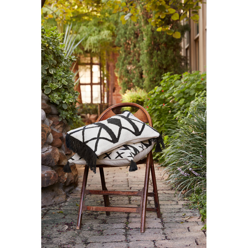 Black and Ivory Fringed Rectangular Throw Pillow Set
