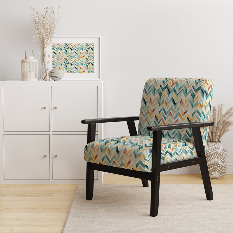 Fauteuil de 23 po de large Cantina, Polyester beige / bleu / jaune, Accoudoirs carrés noirs