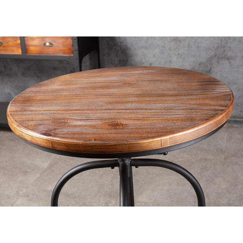Gyu Pine Round Solid Wood Top with Steel Base Dining Table, Black