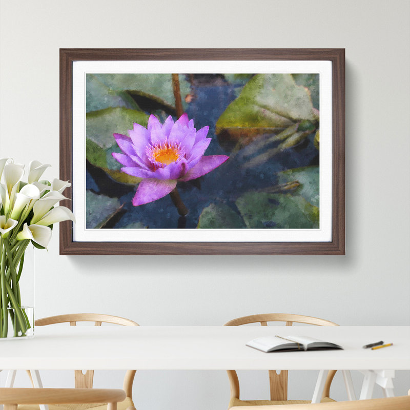 Purple Water Lily Flower - Framed Print, 36cm H x 48cm W x 2cm D, Walnut Framed