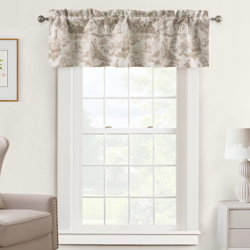 Toile Linen Lined Valance Double Layer Thermal Room Darkening Blackout Window Valance Curtain for Kitchen Bathroom Farmhouse French Country Vintage Printed Pattern Single