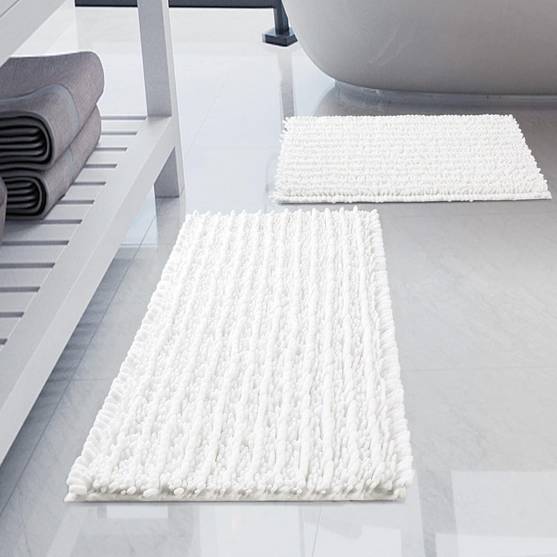 Ensemble de 2 tapis de salle de bain chenille blanc