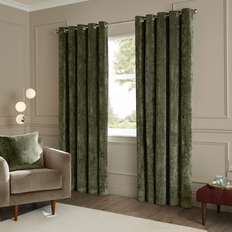 Lustre Velvet Room Darkening Curtain Panel Pair, 229cm Width x 137cm Drop, Green