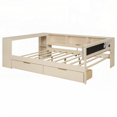 Wood Platform Bed with Storage, Drawers, Charging Station, and Upholstered Headboard for Modern Comfort