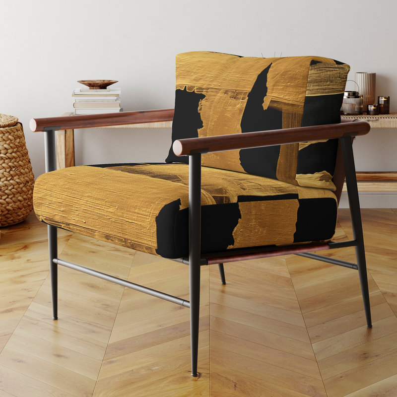 Fauteuil d'appoint rembourré jaune et noir Walt Crossing Paths II, Noir, noir, noir, noir