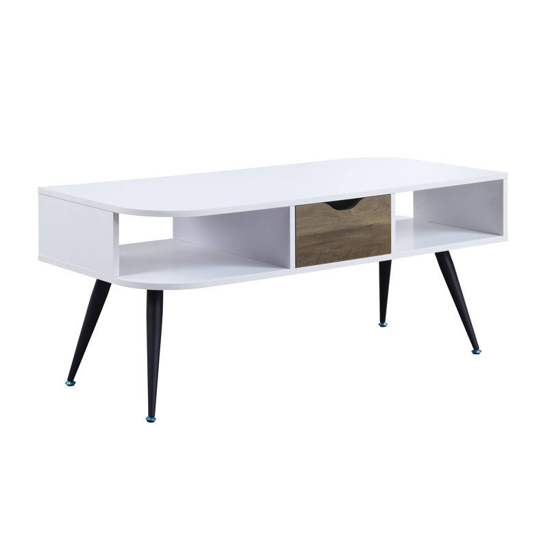Table basse moderne avec tiroirs de rangement et compartiments ouverts Halima