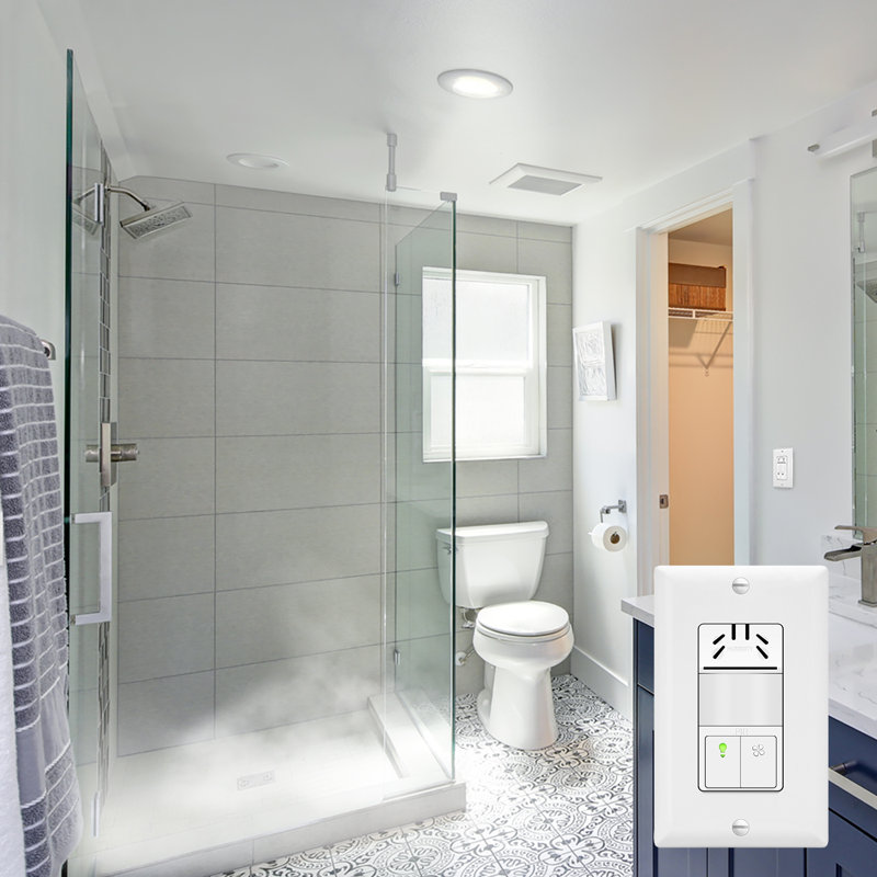 Top Greener Humidity Sensor Switch With Motion Detector, Bath Fan and Light Control - White, With Wall Plate (3-Pack), 3