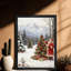 Père Noël noir encadré noir décorant un arbre de Noël, impressions murales de style rétro-296812993