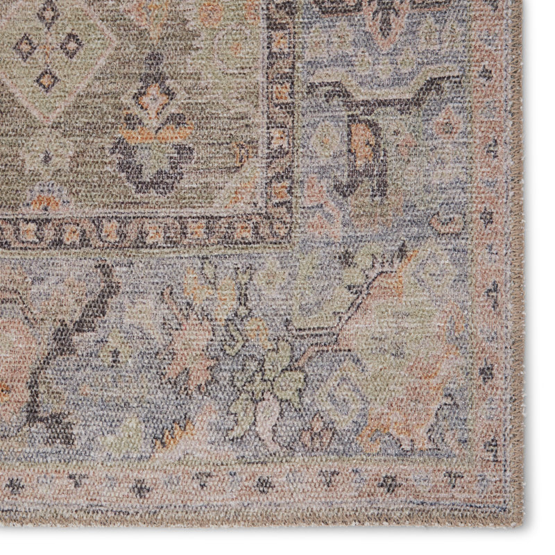 Machine Washable Elodie Southwestern Tan/Green/Blue Area Rug, Rectangle 5' x 7'6"