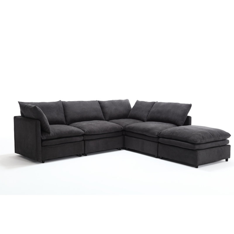 Canapé modulaire en U avec coussins amovibles, 5 motifs gris foncé polyvalents, 5