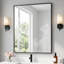 Miroir mural de salle de bain moderne à angles droits avec cadre en métal et verre trempé-579667493-579667513
