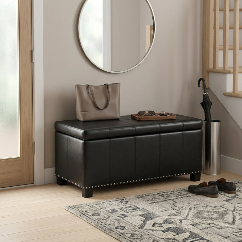 Banc de rangement avec repose-pieds de rangement rectangulaire en cuir végétalien et rembourré avec mousse à haute densité Amelia