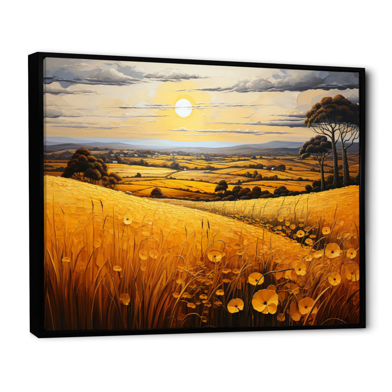 Countryside Rustling Wheat Field III - Landscapes Wall Art Living Room, Cadre flottant noir, H 30 po x l 40 po x P 1,5 po