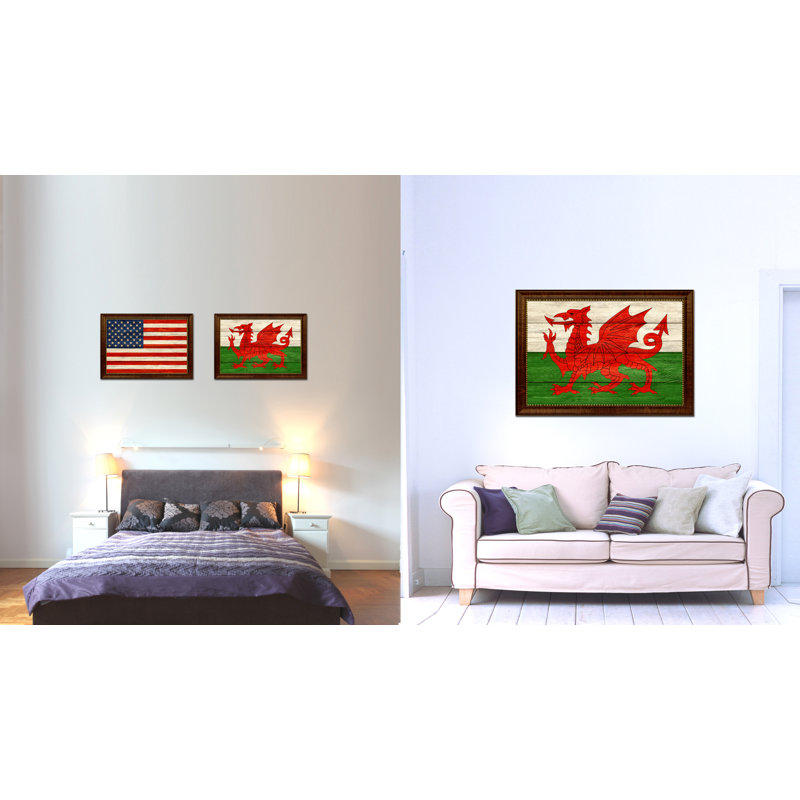 « wales country flag », impression sur toile encadrée, H 15 po x l 21 po x P 1 po, Brun