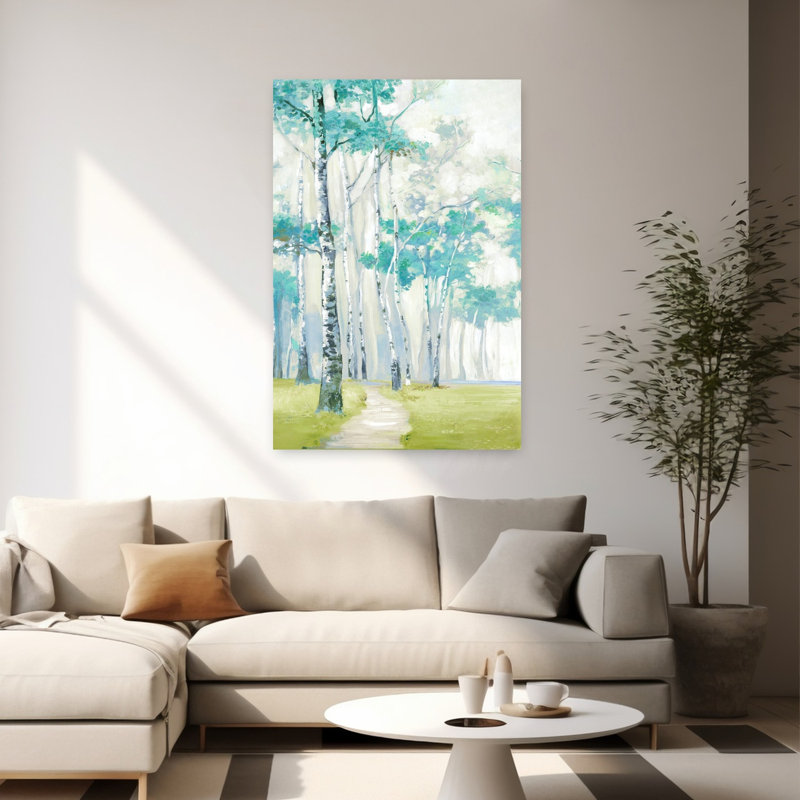 «Pathway Through Birch Forest I Abstract Contemporary Landscape Nature», art mural, H 60 po x l 40 po