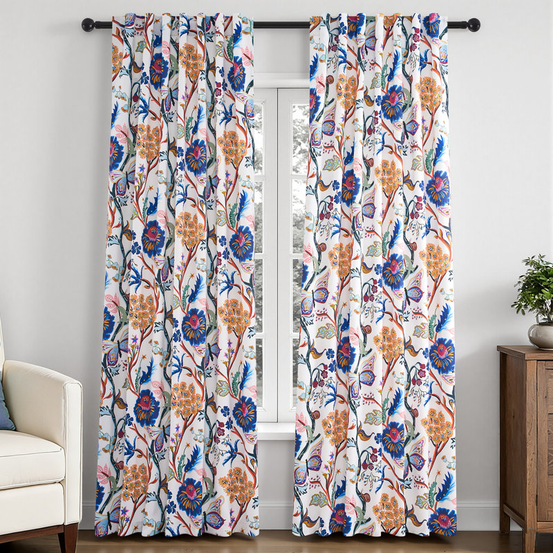 Floral Patterned Curtains Mid Century Botanical Drapes,Room Darkening Curtain,Rod Pocket Back Tab Floral Drapes,Set of 2