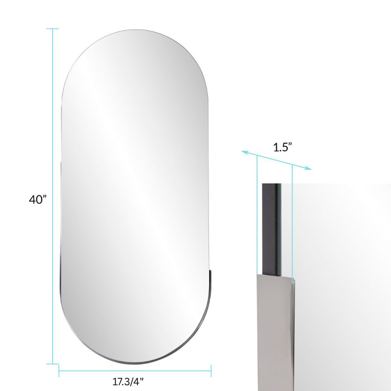 Dante Oval Stainless Steel Beveled Mirror, Stainless Steel