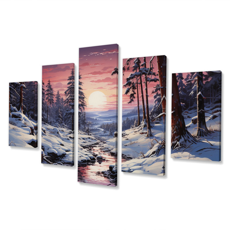 Pine Tree Winters Magic III - reproduction d'art sur toile de pin - 5 panneaux