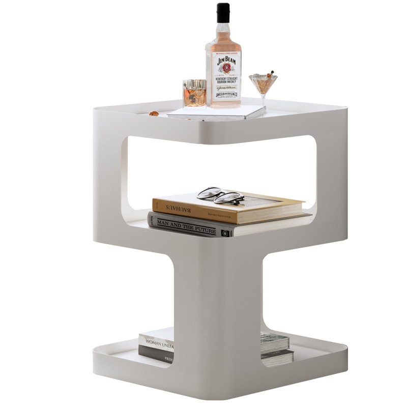 Modern Side Table, Metal Bedside Table With Storage, White
