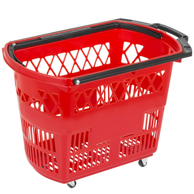 6PCS Shopping Carts, Shopping Baskets with Handles, Plastic Rolling Shopping Basket with Wheels, Portable Shopping Basket Set for Retail Store