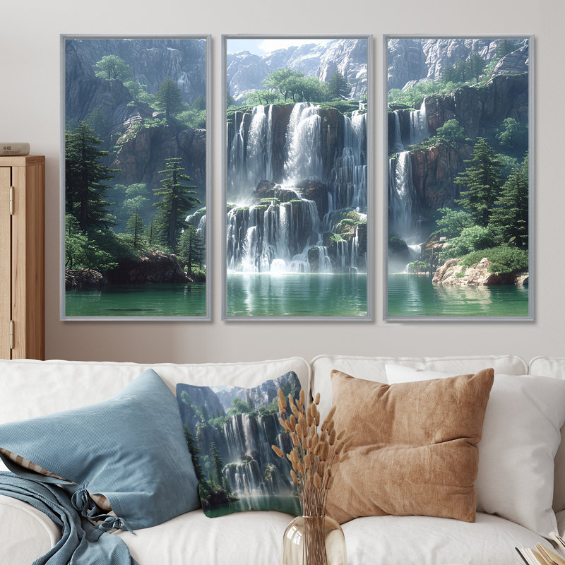 Claypoole - Cascade, ensemble d'art mural, H 28 po x l 36 po x P 1 po, Encadrement argenté