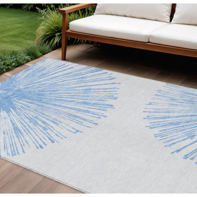 Tapis extérieur lavable abstrait bleu et ivoire 9 pi x 12 pi denim