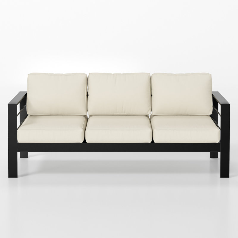 Brandtley Aluminum Patio Sofa, Black Frame/Beige Cushion