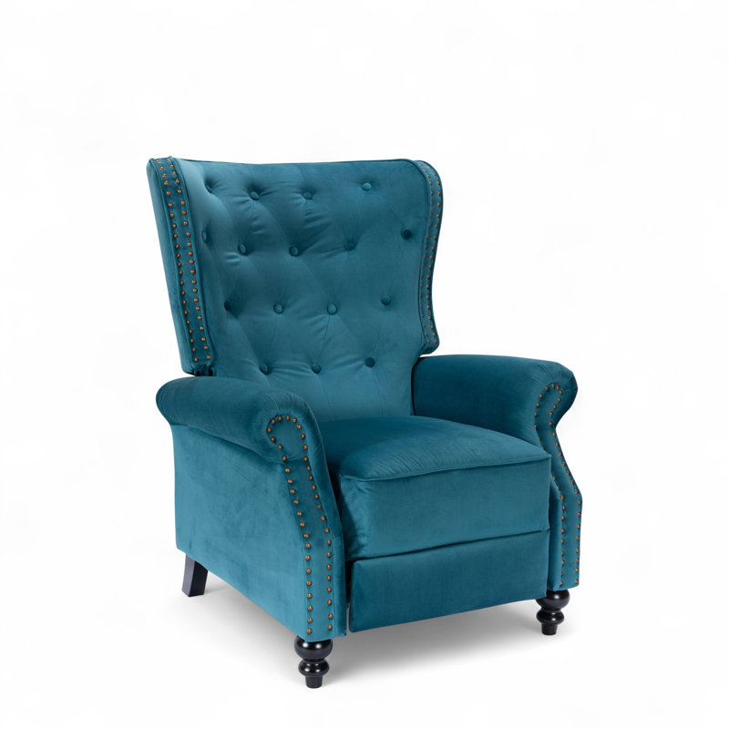 Buttoned Carmona Wingback Recliner Chair, Teal